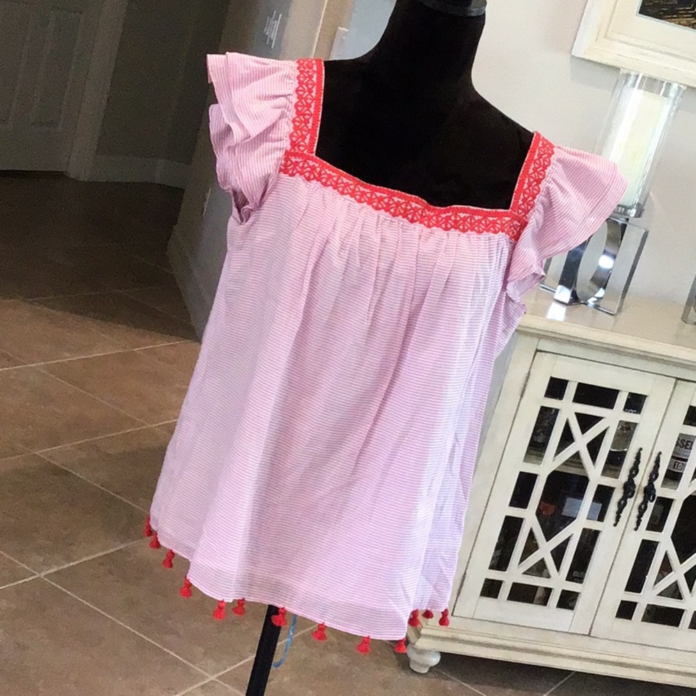 Vineyard Vines Pink Sleeveless Ruffled Blouse